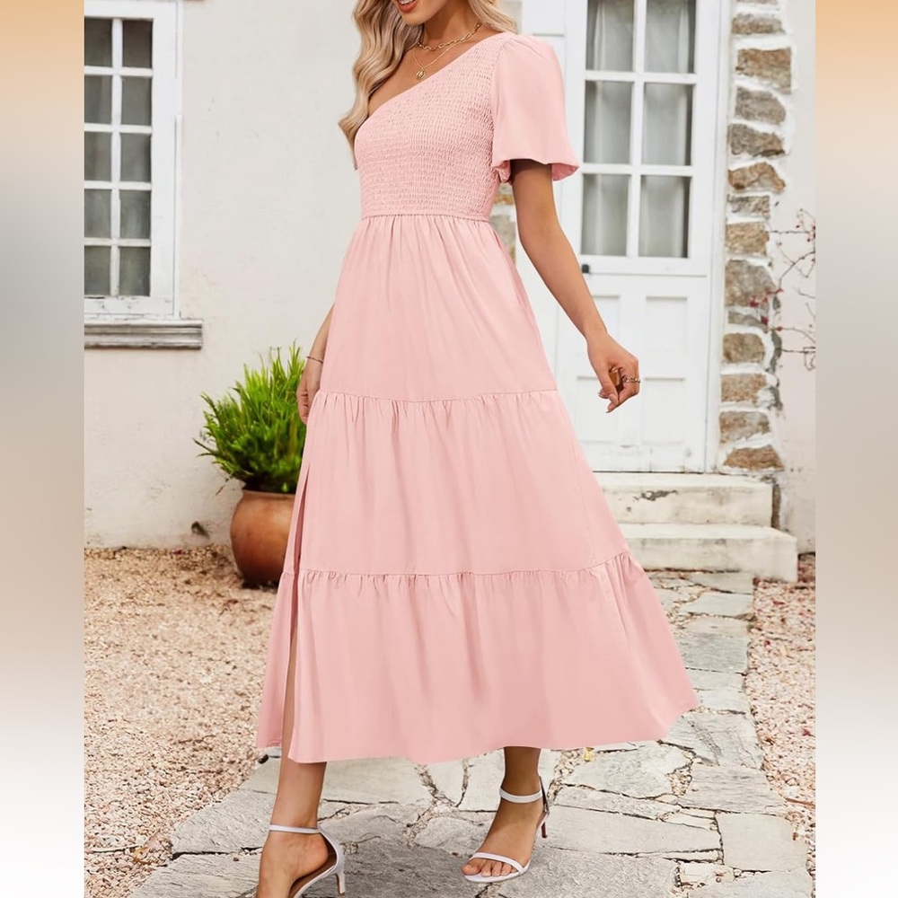 ZESICA Women's One Shoulder Short Sleeve Midi Dress